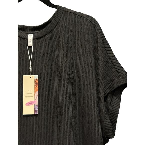 Dokotoo Women's Short Sleeve Crewneck Ribbed Knit Pullover T-Shirt Size XL Black - Picture 3 of 8